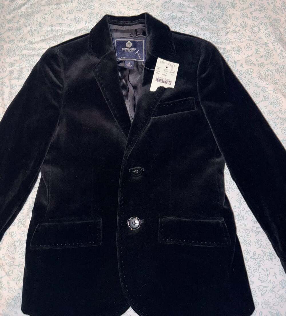 Crewcuts by J. Crew Boys Black Velvet Thompson Blazer Size 4 NWT